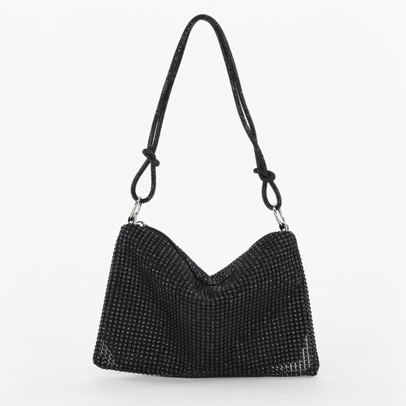Rhinestone Bag With Zipper Black - Picture 1 of 6